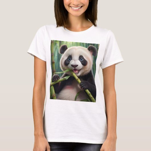 かわいいパンダ食べの竹 Tシャツ (正面)