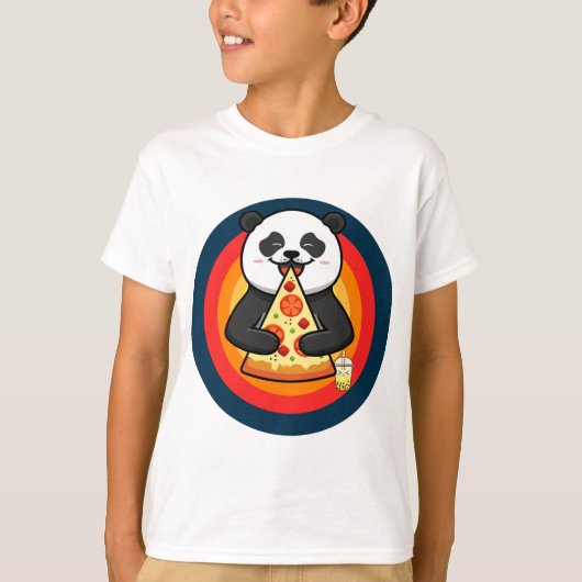 かわいいパンダ食べズピザボバティー Tシャツ (正面)