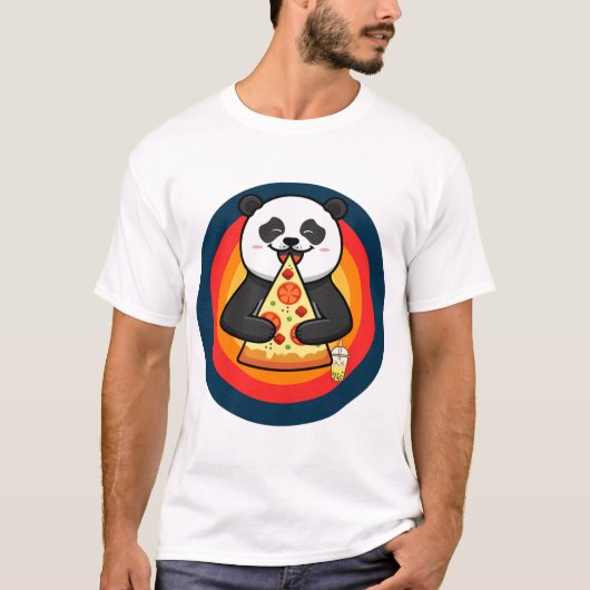 かわいいパンダ食べズピザボバティー Tシャツ (正面)