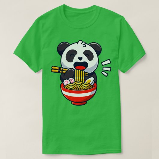 かわいいパンダ食べベアラーメン麺スープ Tシャツ (デザイン正面)