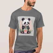 かわいいパンダ飲むバブルティー、ボバティー Tシャツ (正面)