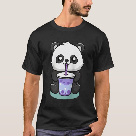 かわいいパンダ飲むボバティーアニメ野球 Tシャツ (正面)