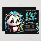 かわいいパンダ魔法アドベンチャーボーイ赤ちゃんシャワー 招待状 (正面/裏面)