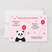 かわいいパンダ1歳の誕生日パーティーピンクサンキューカード 招待状 (正面)