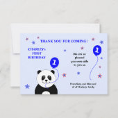 かわいいパンダ1歳の誕生日パーティーブルーサンキューカード 招待状 (正面)