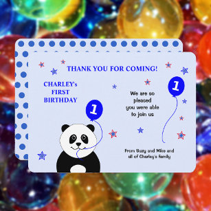かわいいパンダ1歳の誕生日パーティーブルーサンキューカード 招待状