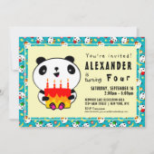 かわいいパンダ4thバースデーキッズパーティの招待状 招待状 (正面)