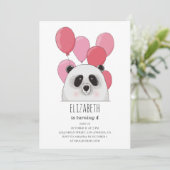 かわいいパンダ。おもしろい動物。ピンク子供の誕生日パーティー 招待状 (スタンド正面)