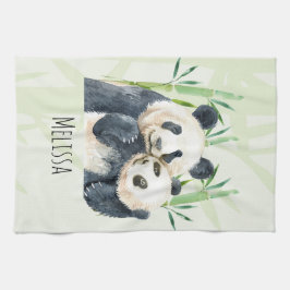 かわいいパンダ、かわいい水色 キッチンタオル