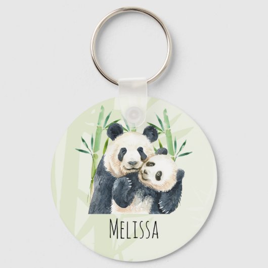 かわいいパンダ、かわいい水色 キーホルダー (正面)