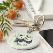 かわいいパンダ、かわいい水色 キーホルダー (側面)