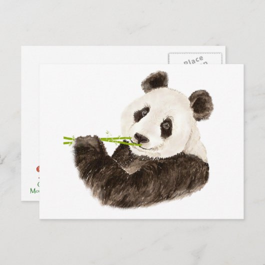 かわいいパンダ、アジアベア、水彩動物 ポストカード (正面/裏面)