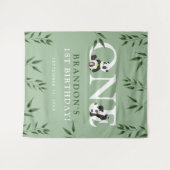 かわいいパンダ＆グリーン 1歳誕生日写真背景 タペストリー (正面(横))