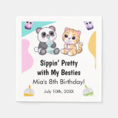 かわいいパンダ&タイガーバブルティー子供の誕生日 スタンダードカクテルナプキン (正面)