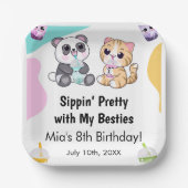 かわいいパンダ&タイガーバブルティー子供の誕生日 ペーパープレート (正面)