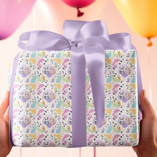 かわいいパンダ&タイガーバブルティー子供の誕生日 ラッピングペーパー