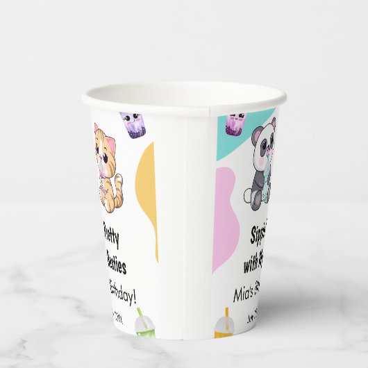 かわいいパンダ&タイガーバブルティー子供の誕生日 紙コップ (右)