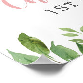 かわいいパンダ ピンクの花と緑の葉の誕生日ウェルカム ポスター (角)