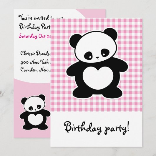 かわいいパンダ 招待状 (正面/裏面)