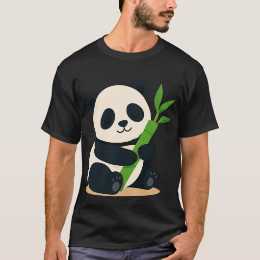 かわいいパンダ 竹を持つ 子パンダ Tシャツ (正面)
