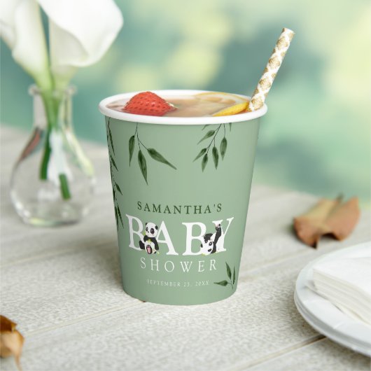 かわいいパンダ&葉ニュートラル赤ちゃんシャワー 紙コップ (インサイチュ)