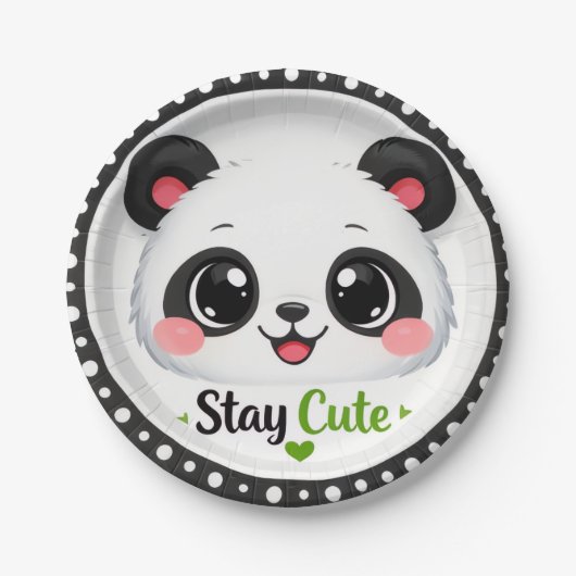 かわいいパンダ「Stay Cute」紙皿 ペーパープレート (正面)