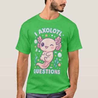 かわいいパンディザインのAxolotl（メキシコサラマンダー）質問少年 Tシャツ