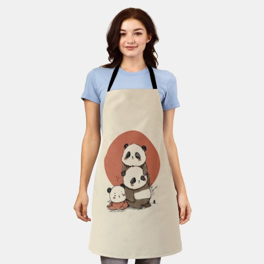 かわいいパンドラ(PANDAS)デザイン エプロン (着用した状態)