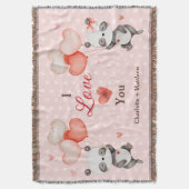 かわいいパンドラ(PANDAS)ラブ赤いハートバルーンバレンタイン スローブランケット (正面縦)