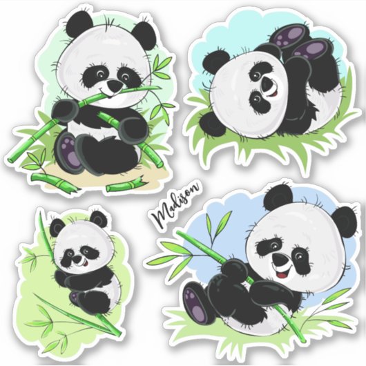 かわいいパンドラ(PANDAS)名前をカスタムする シール (正面)