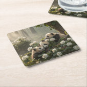 かわいいパンドラ(PANDAS) 3頭 スクエアペーパーコースター (アングル)