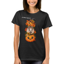 かわいいパンプキンスタックの秋の女性用Tシャツ