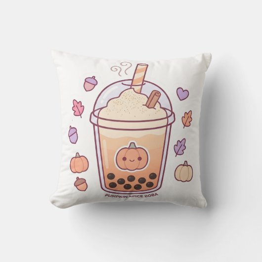 かわいいパンプキンスパイスボバスロー枕 クッション (正面)