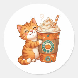 かわいいパンプキンスパイスラテ猫のあったかカバー 秋 ハロウィン ラウンドシール