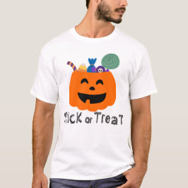 かわいいパンプキントリートバケット トリックオアトリート グラフィック Tシャツ