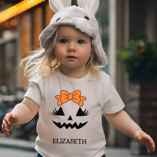 かわいいパンプキン フェイス 女の子 ハロウィン 幼児 カスタム ベビーTシャツ
