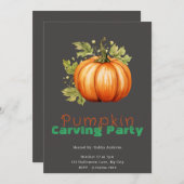 かわいいパンプキン＆リーフグレーパンプキン彫刻パーティー 招待状 (正面/裏面)
