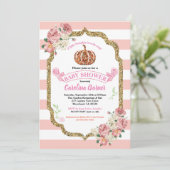 かわいいパンプキン 赤ちゃんの女の子のシャワー ピンクとゴールド 招待状 (スタンド正面)