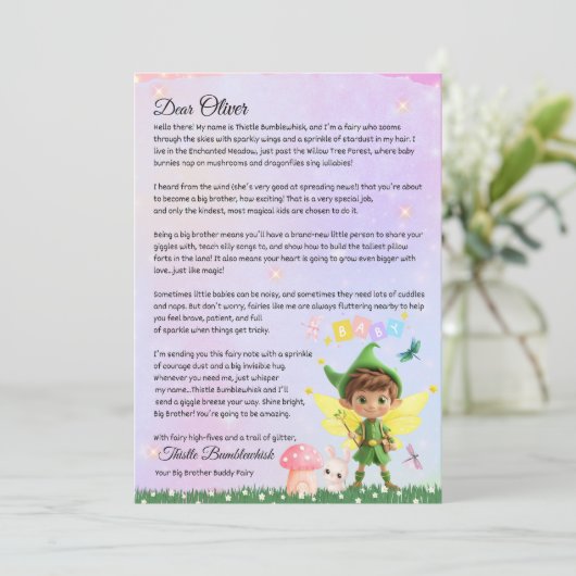 かわいいパーソナライズされたお兄さんへの妖精の手紙 招待状 (スタンド正面)
