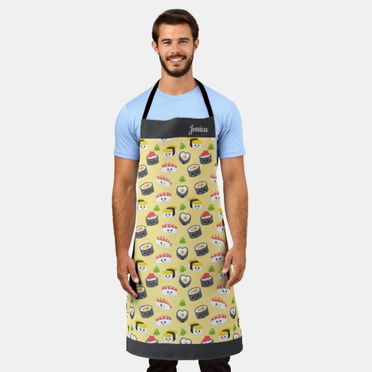 かわいいパーソナライズされたすしかわいい エプロン (着用した状態)