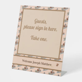 かわいいパーソナライズされたぬいぐるみ赤ちゃんシャワー 台座サイン