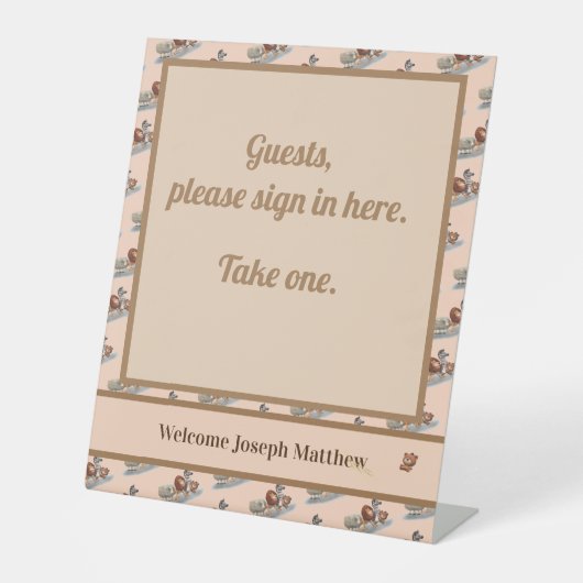 かわいいパーソナライズされたぬいぐるみ赤ちゃんシャワー 台座サイン (正面)