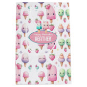 かわいいパーソナライズされたアイスポップ夏誕生日女子 ミディアムペーパーバッグ (正面)