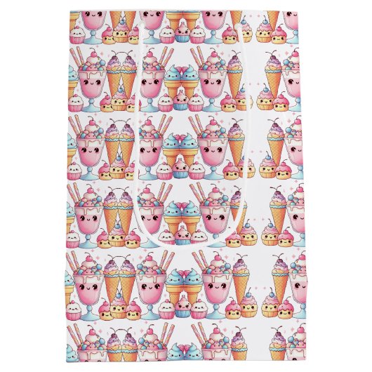 かわいいパーソナライズされたアイスポップ夏誕生日女子 ミディアムペーパーバッグ (裏面)