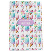 かわいいパーソナライズされたアイスポップ夏誕生日女子 ミディアムペーパーバッグ (正面)