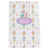 かわいいパーソナライズされたアイスポップ夏誕生日女子 ミディアムペーパーバッグ (正面)