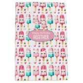 かわいいパーソナライズされたアイスポップ夏誕生日女子 ミディアムペーパーバッグ (正面)