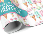 かわいいパーソナライズされたアイスポップ夏誕生日女子 ラッピングペーパー (ロールコーナー)