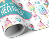 かわいいパーソナライズされたアイスポップ夏誕生日女子 ラッピングペーパー (ロールコーナー)