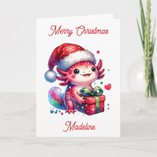 かわいいパーソナライズされたアキソトロルクリスマスカラーリングページ カード (正面)